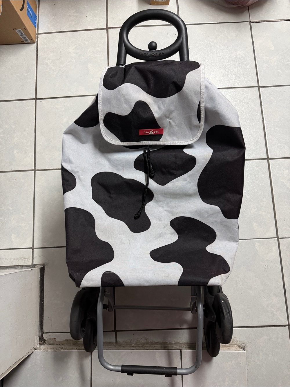 Black & White Cow Print Shopping Trolley